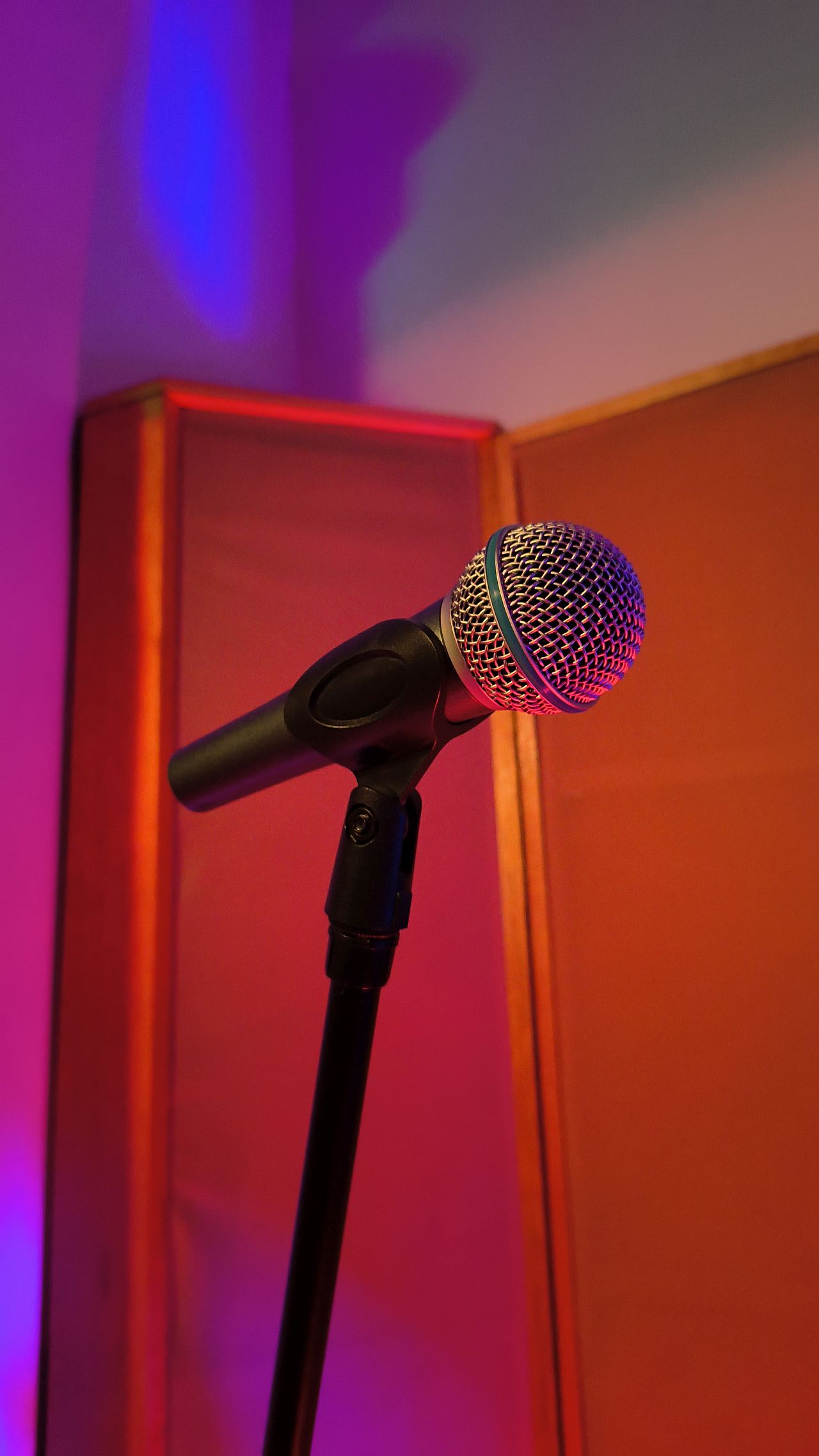 Cabina y micrófonos para grabación de voz profesional